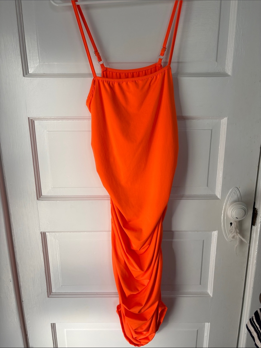 Neon Orange Ruched Slip Dress